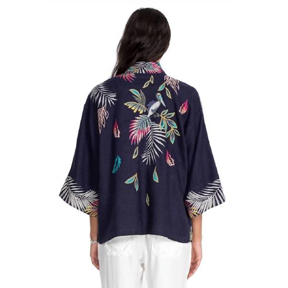 NEW JOHNNY WAS kaluhi linen cropped kimono in deep navy - Picture 2 of 2